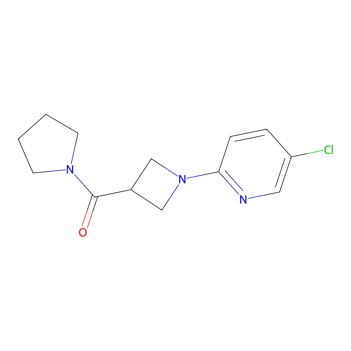 5-Chloro-2-[3-(pyrrolidine-1-carbonyl)azetidin-1-yl]pyridine molecular structure, CAS 2877681-60-0