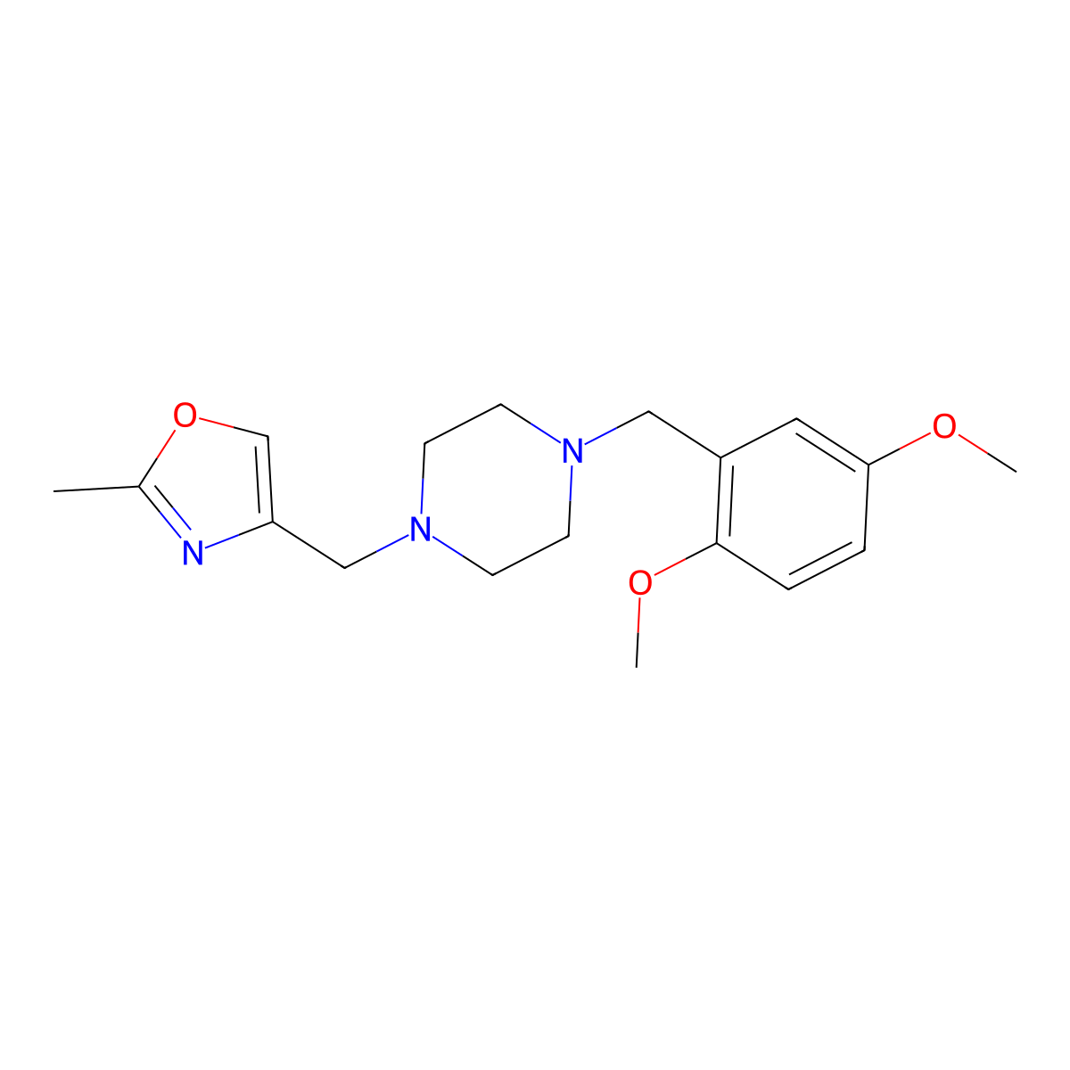 1-[(2,5-Dimethoxyphenyl)methyl]-4-[(2-methyl-1,3-oxazol-4-yl)methyl]piperazine molecular structure, CAS 2877681-61-1