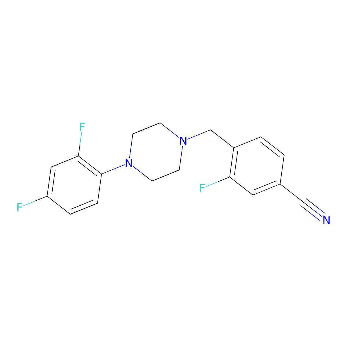 4-{[4-(2,4-Difluorophenyl)piperazin-1-yl]methyl}-3-fluorobenzonitrile molecular structure, CAS 2877681-63-3