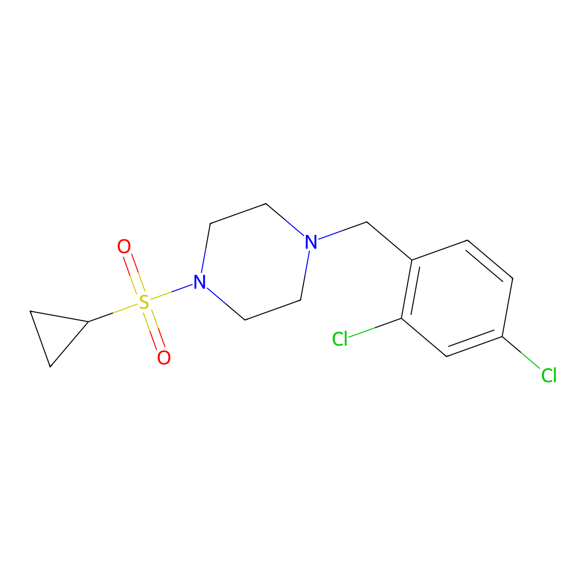 1-(Cyclopropanesulfonyl)-4-[(2,4-dichlorophenyl)methyl]piperazine molecular structure, CAS 2877681-64-4