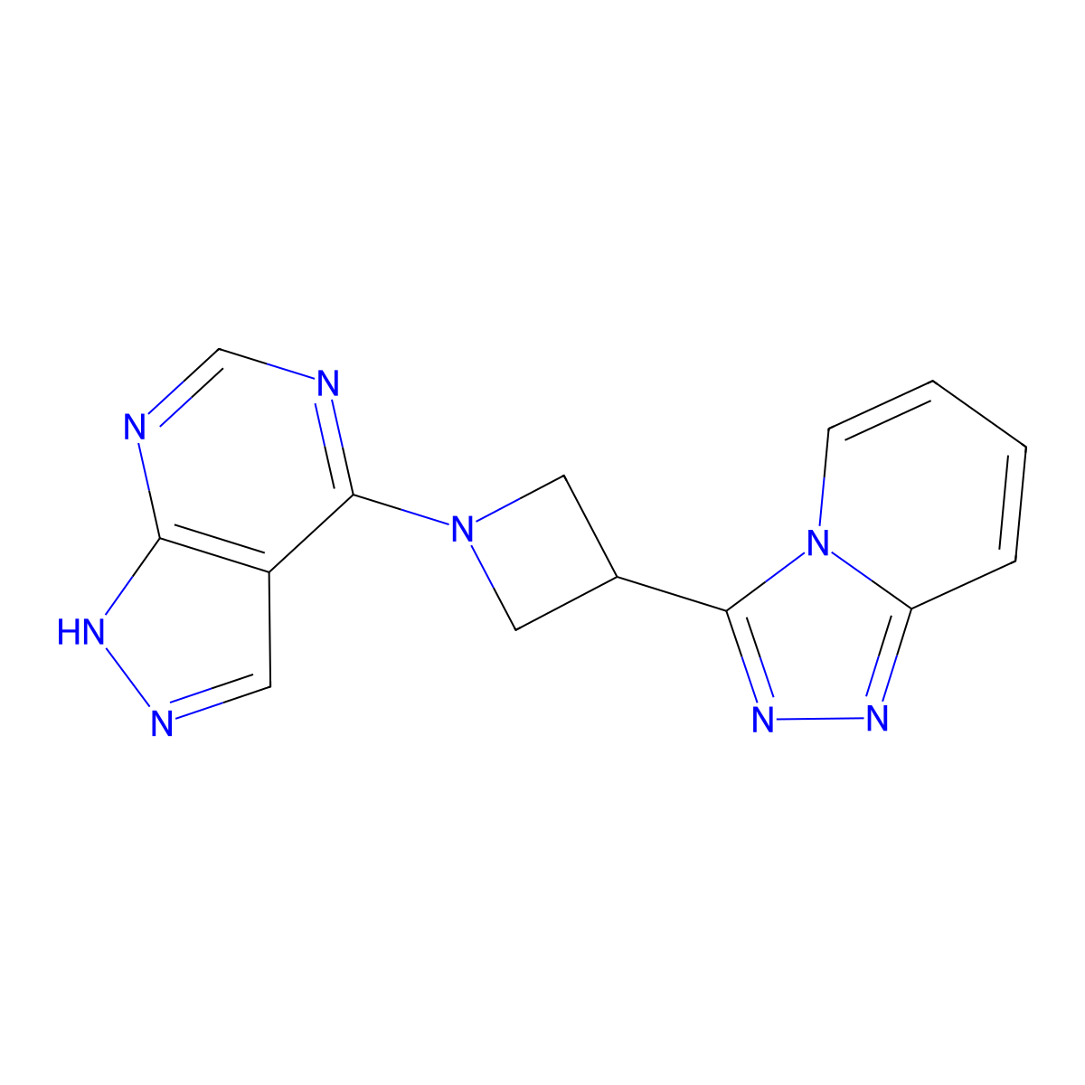 1-{1H-pyrazolo[3,4-d]pyrimidin-4-yl}-3-{[1,2,4]triazolo[4,3-a]pyridin-3-yl}azetidine molecular structure, CAS 2877681-67-7