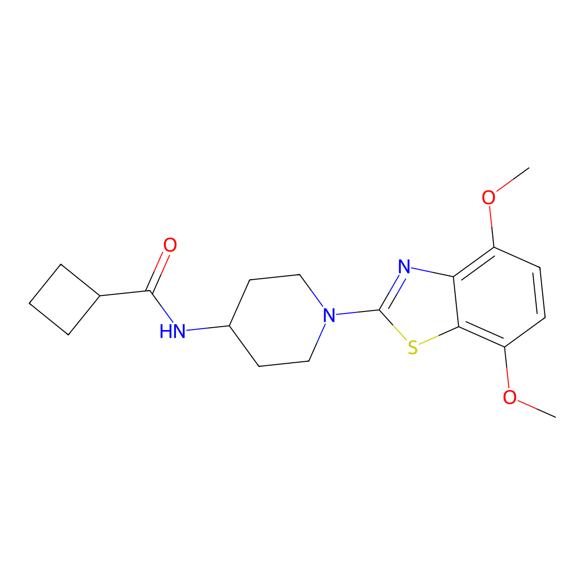 N-[1-(4,7-dimethoxy-1,3-benzothiazol-2-yl)piperidin-4-yl]cyclobutanecarboxamide molecular structure, CAS 2877681-71-3