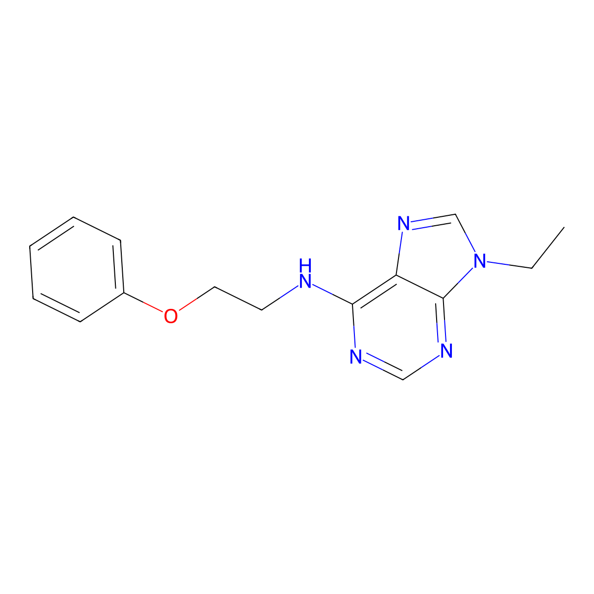 9-ethyl-N-(2-phenoxyethyl)-9H-purin-6-amine molecular structure, CAS 2877681-72-4