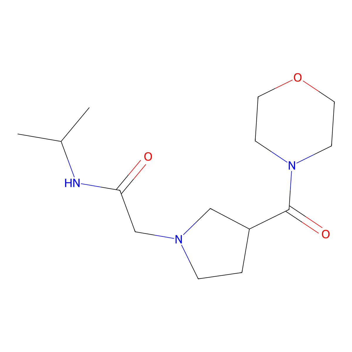2-[3-(morpholine-4-carbonyl)pyrrolidin-1-yl]-N-(propan-2-yl)acetamide molecular structure, CAS 2877681-75-7