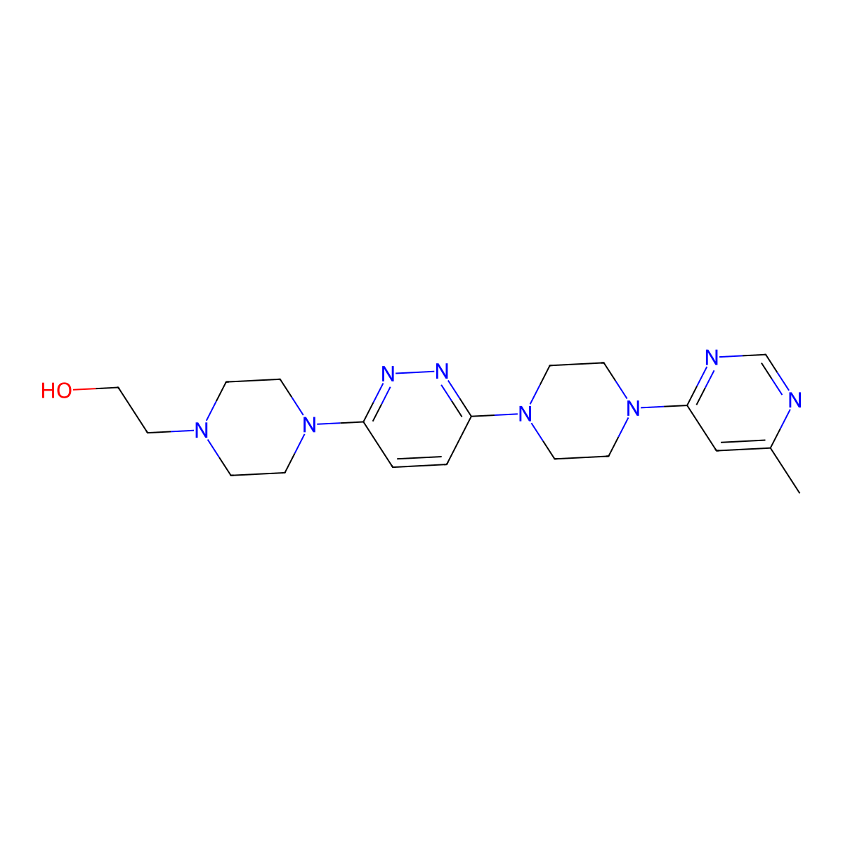 2-(4-{6-[4-(6-Methylpyrimidin-4-yl)piperazin-1-yl]pyridazin-3-yl}piperazin-1-yl)ethan-1-ol molecular structure, CAS 2877681-78-0