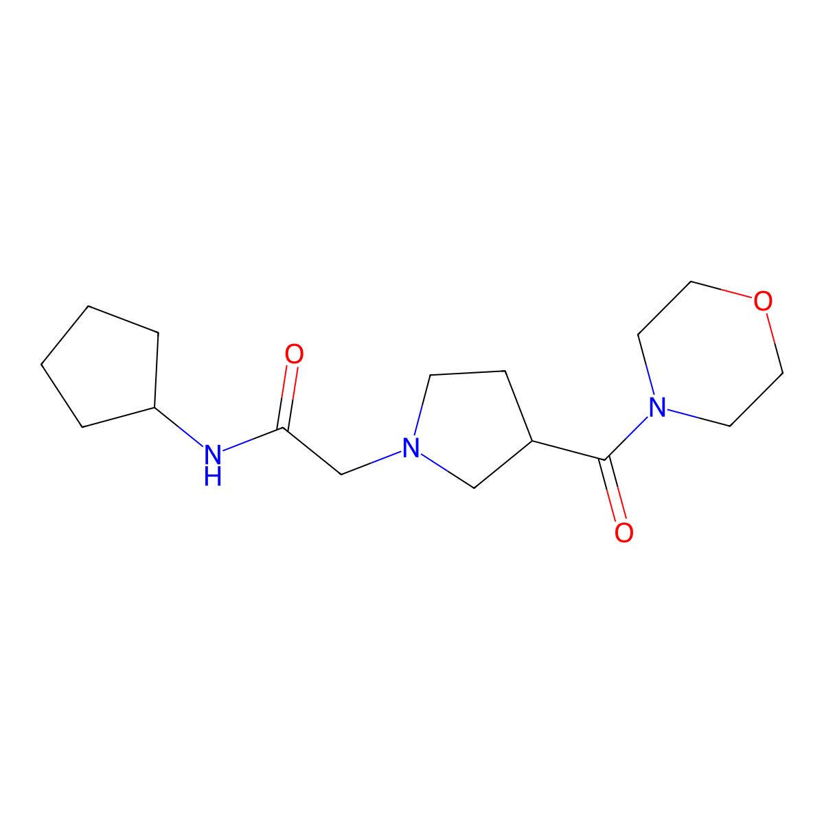 N-cyclopentyl-2-[3-(morpholine-4-carbonyl)pyrrolidin-1-yl]acetamide molecular structure, CAS 2877681-82-6