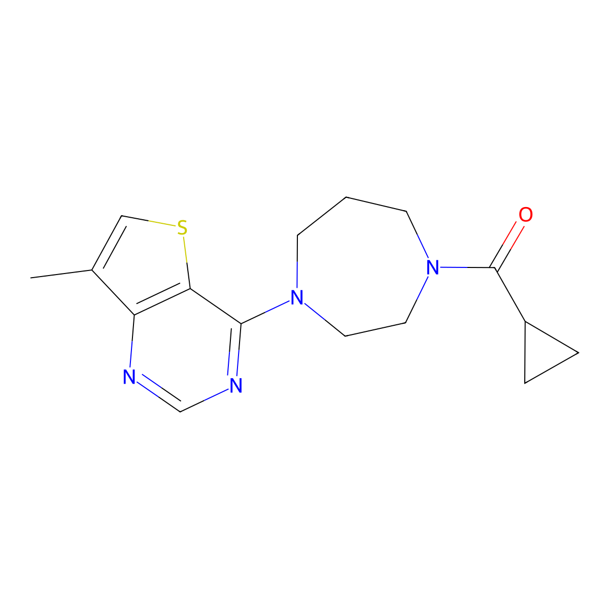 1-Cyclopropanecarbonyl-4-{7-methylthieno[3,2-d]pyrimidin-4-yl}-1,4-diazepane molecular structure, CAS 2877681-84-8
