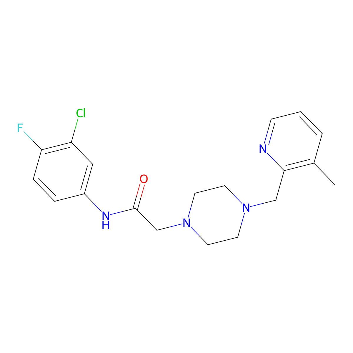 N-(3-chloro-4-fluorophenyl)-2-[4-[(3-methylpyridin-2-yl)methyl]piperazin-1-yl]acetamide molecular structure, CAS 2877681-86-0