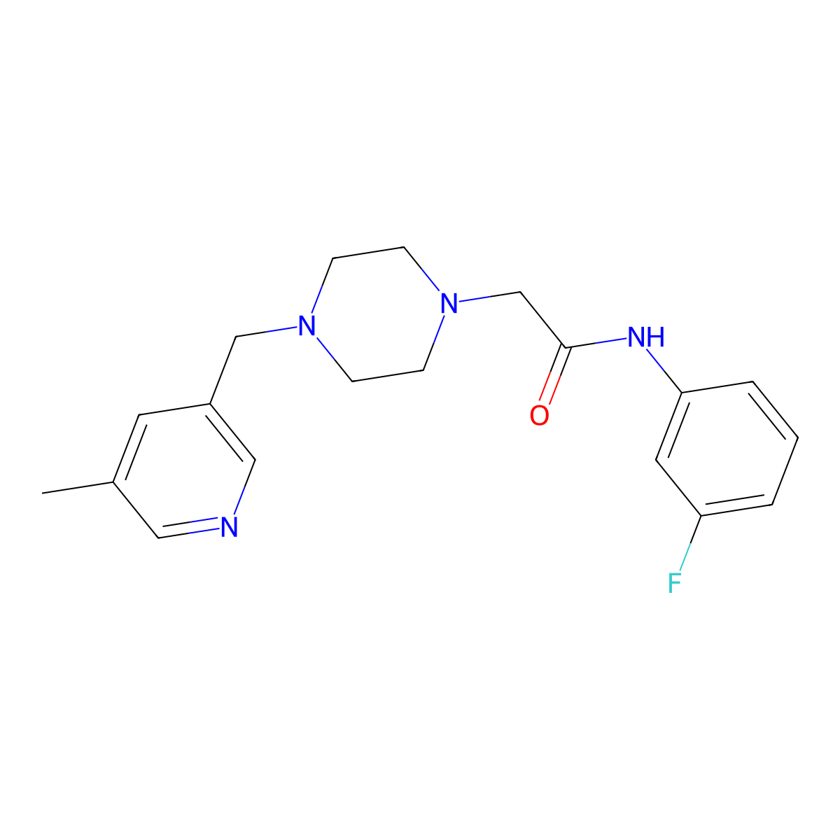 N-(3-fluorophenyl)-2-{4-[(5-methylpyridin-3-yl)methyl]piperazin-1-yl}acetamide molecular structure, CAS 2877681-87-1