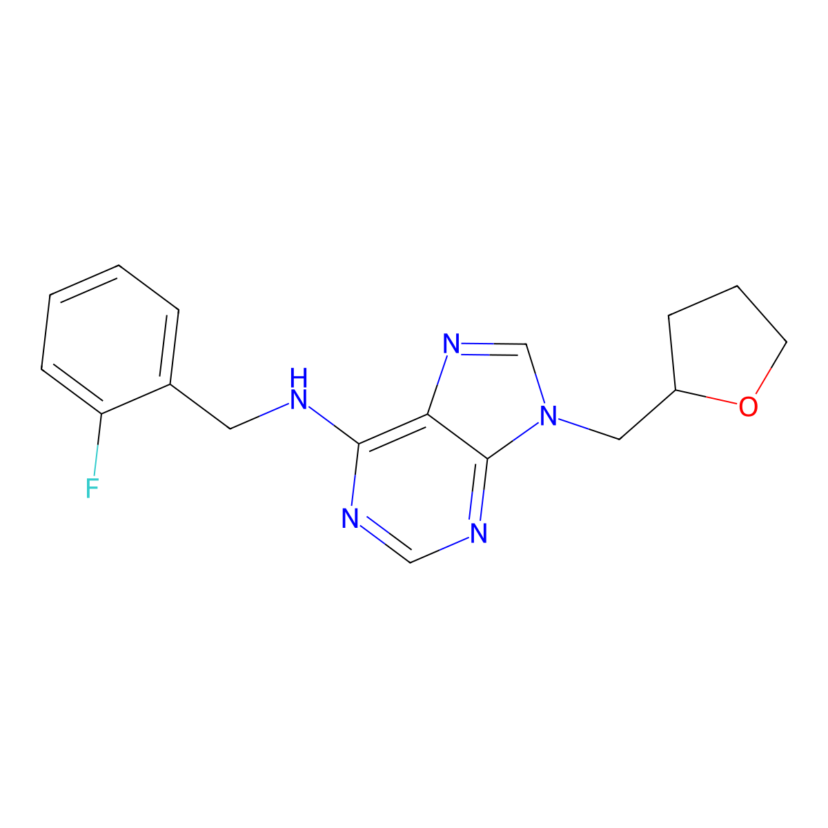 N-[(2-fluorophenyl)methyl]-9-[(oxolan-2-yl)methyl]-9H-purin-6-amine molecular structure, CAS 2877681-88-2