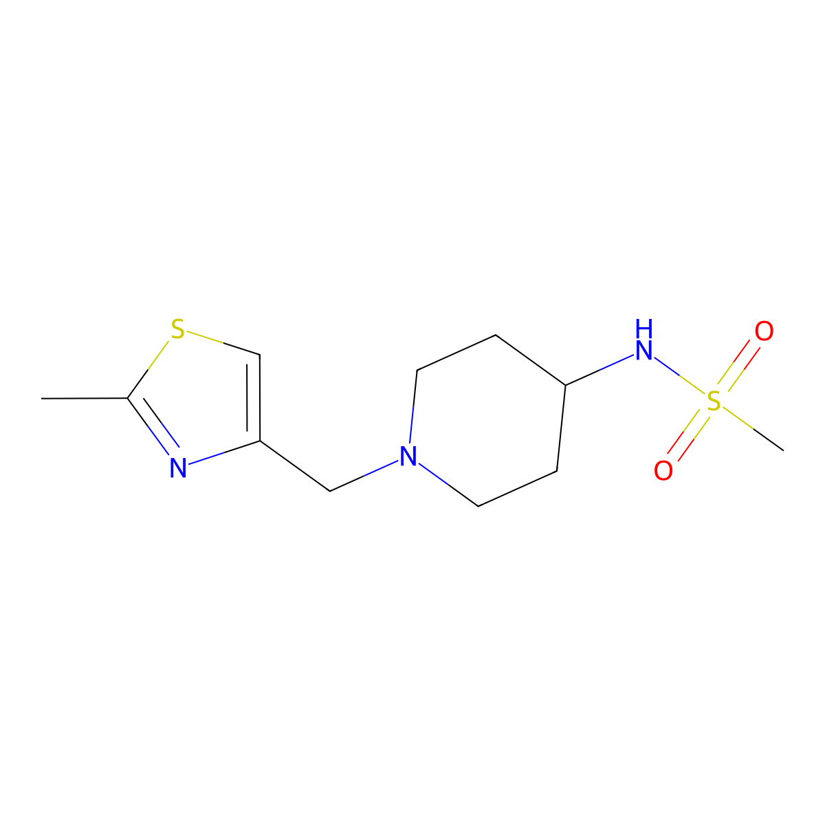 N-{1-[(2-methyl-1,3-thiazol-4-yl)methyl]piperidin-4-yl}methanesulfonamide molecular structure, CAS 2877681-90-6