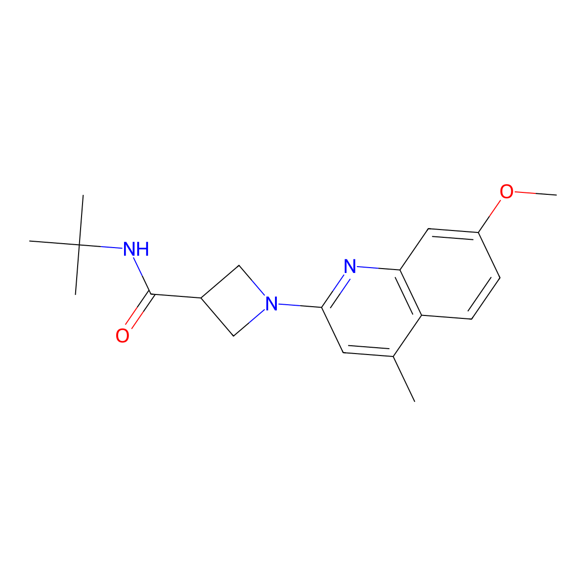 N-tert-butyl-1-(7-methoxy-4-methylquinolin-2-yl)azetidine-3-carboxamide molecular structure, CAS 2877681-91-7