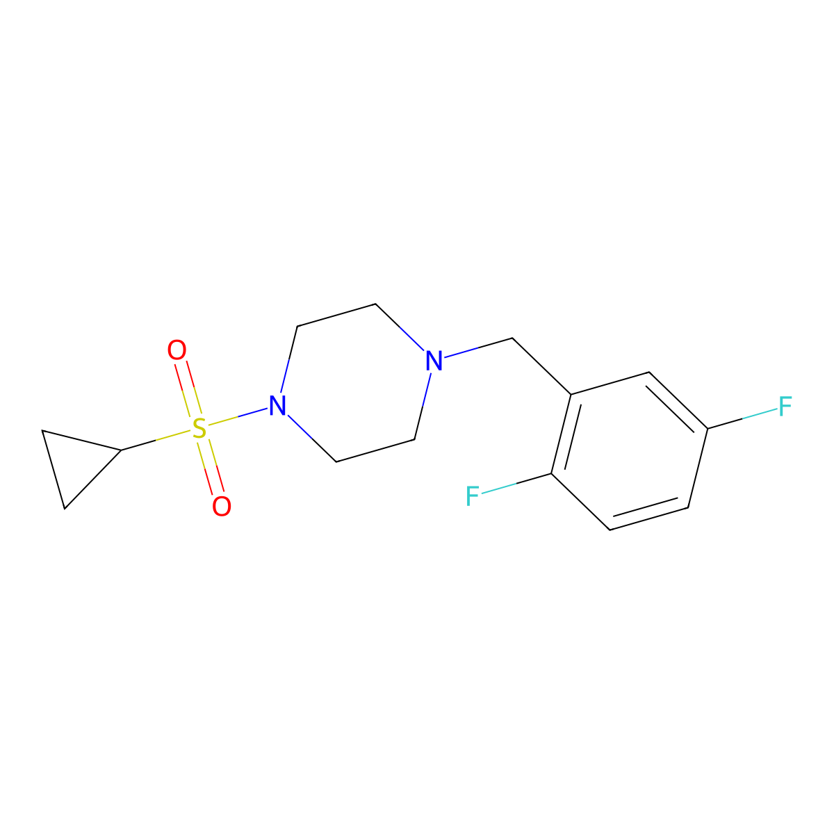 1-(Cyclopropanesulfonyl)-4-[(2,5-difluorophenyl)methyl]piperazine molecular structure, CAS 2877681-93-9