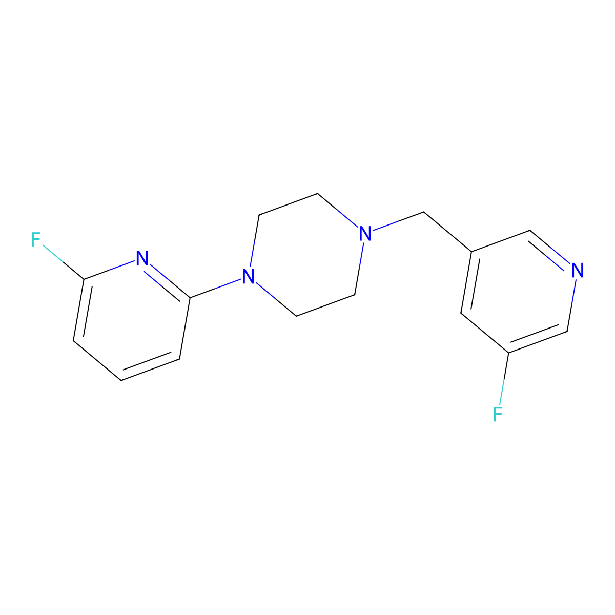 1-(6-Fluoropyridin-2-yl)-4-[(5-fluoropyridin-3-yl)methyl]piperazine molecular structure, CAS 2877681-95-1