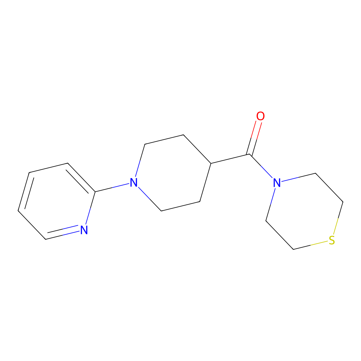 4-[1-(Pyridin-2-yl)piperidine-4-carbonyl]thiomorpholine molecular structure, CAS 2877681-96-2