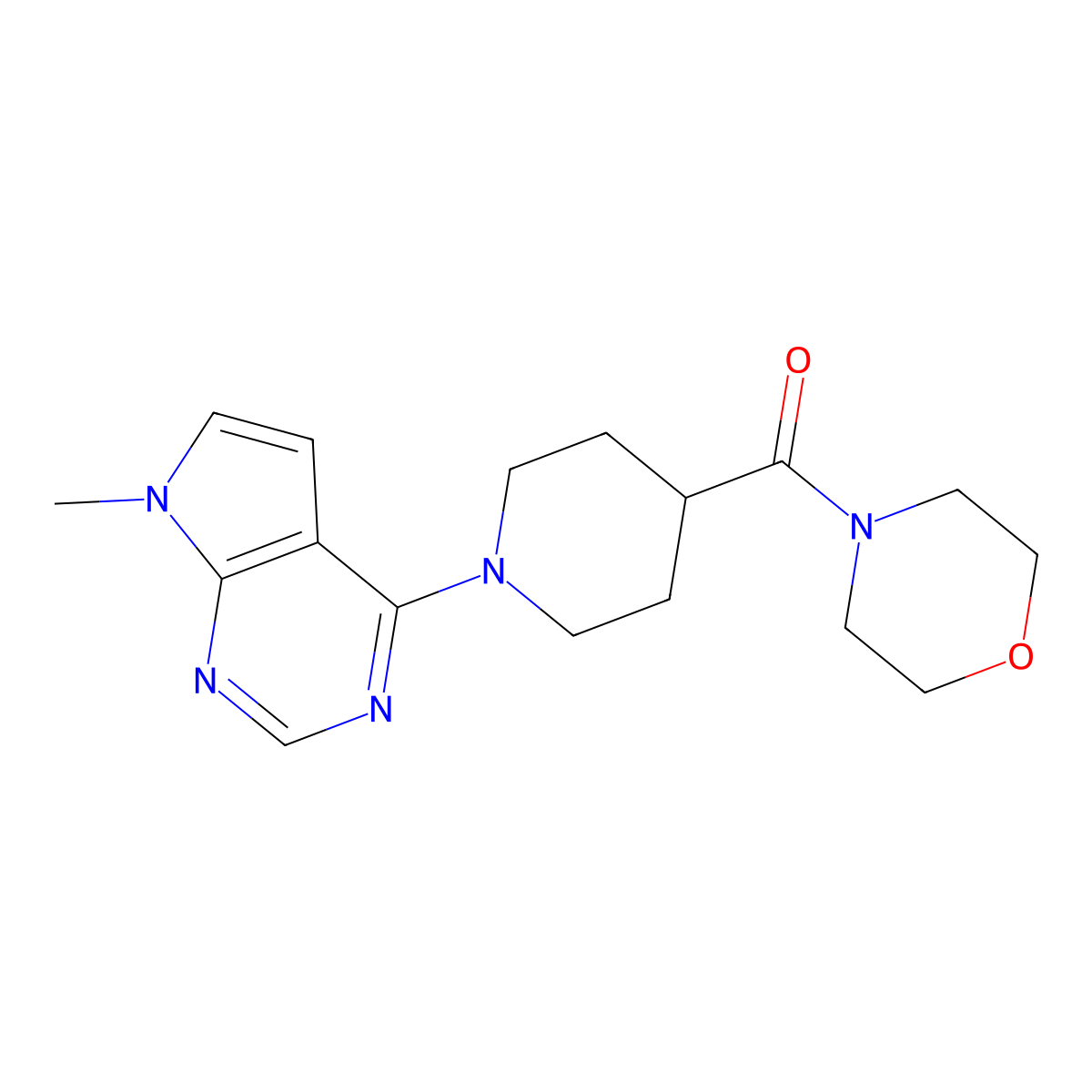 4-(1-{7-methyl-7H-pyrrolo[2,3-d]pyrimidin-4-yl}piperidine-4-carbonyl)morpholine molecular structure, CAS 2877681-97-3