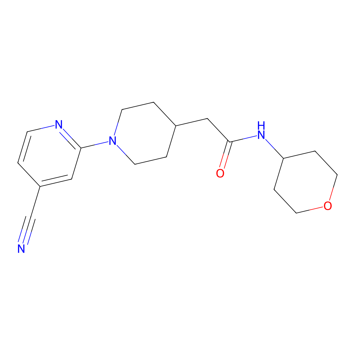2-[1-(4-cyanopyridin-2-yl)piperidin-4-yl]-N-(oxan-4-yl)acetamide molecular structure, CAS 2877682-00-1