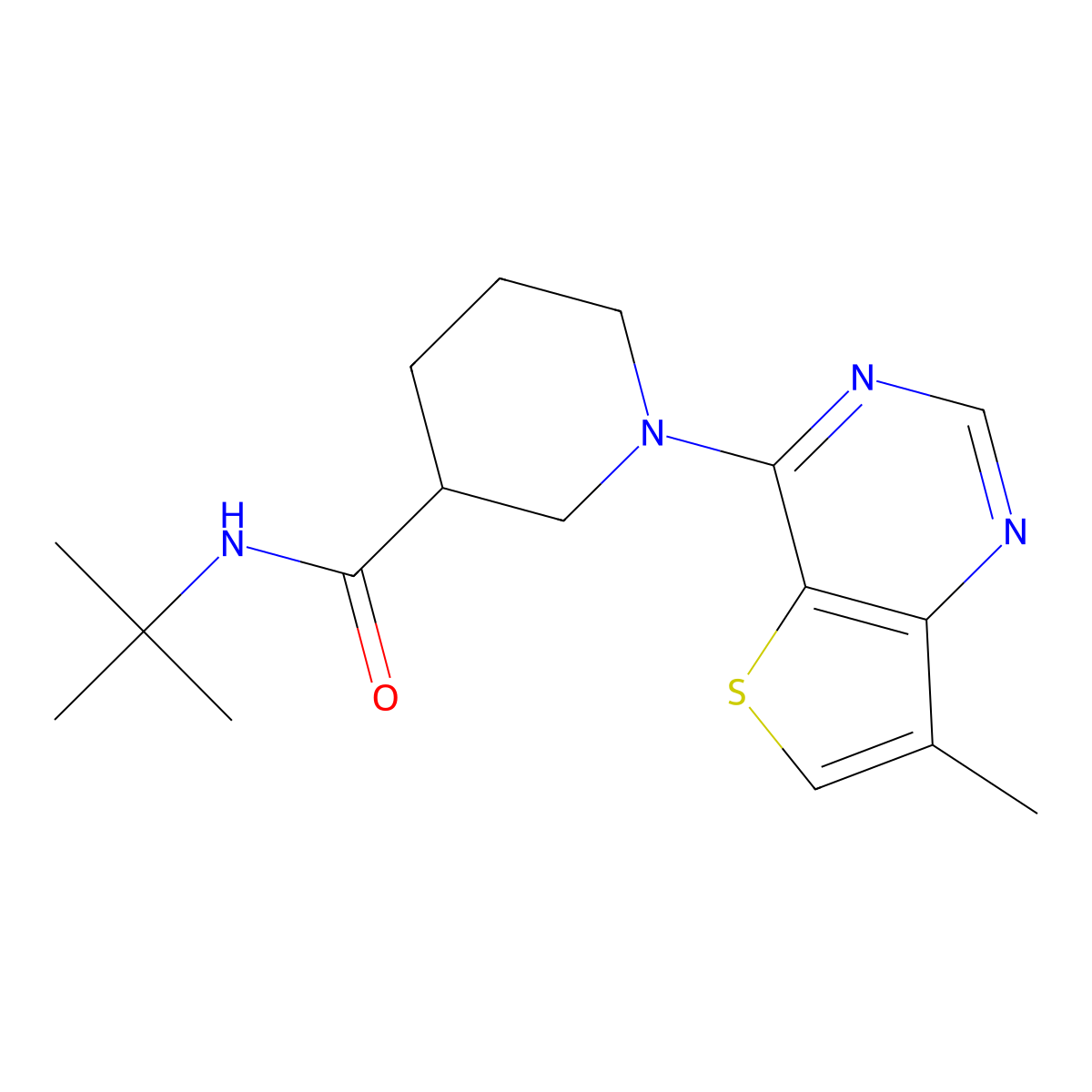 N-tert-butyl-1-{7-methylthieno[3,2-d]pyrimidin-4-yl}piperidine-3-carboxamide molecular structure, CAS 2877682-02-3