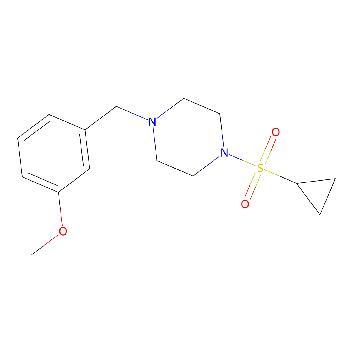 1-(Cyclopropanesulfonyl)-4-[(3-methoxyphenyl)methyl]piperazine molecular structure, CAS 2877682-04-5