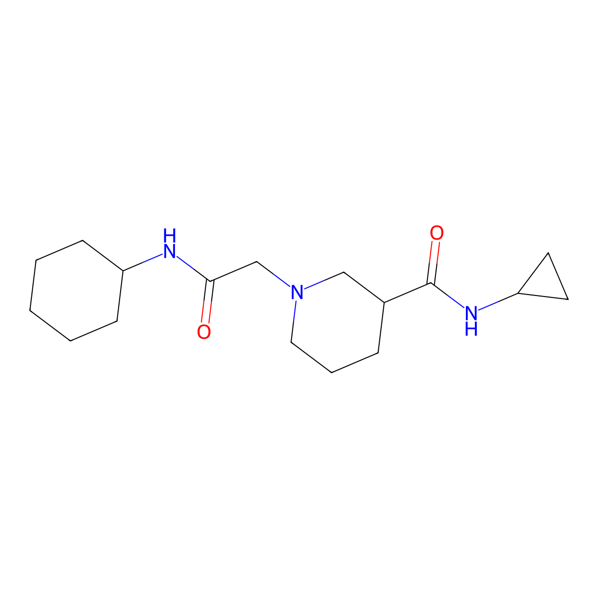 1-[(cyclohexylcarbamoyl)methyl]-N-cyclopropylpiperidine-3-carboxamide molecular structure, CAS 2877682-05-6