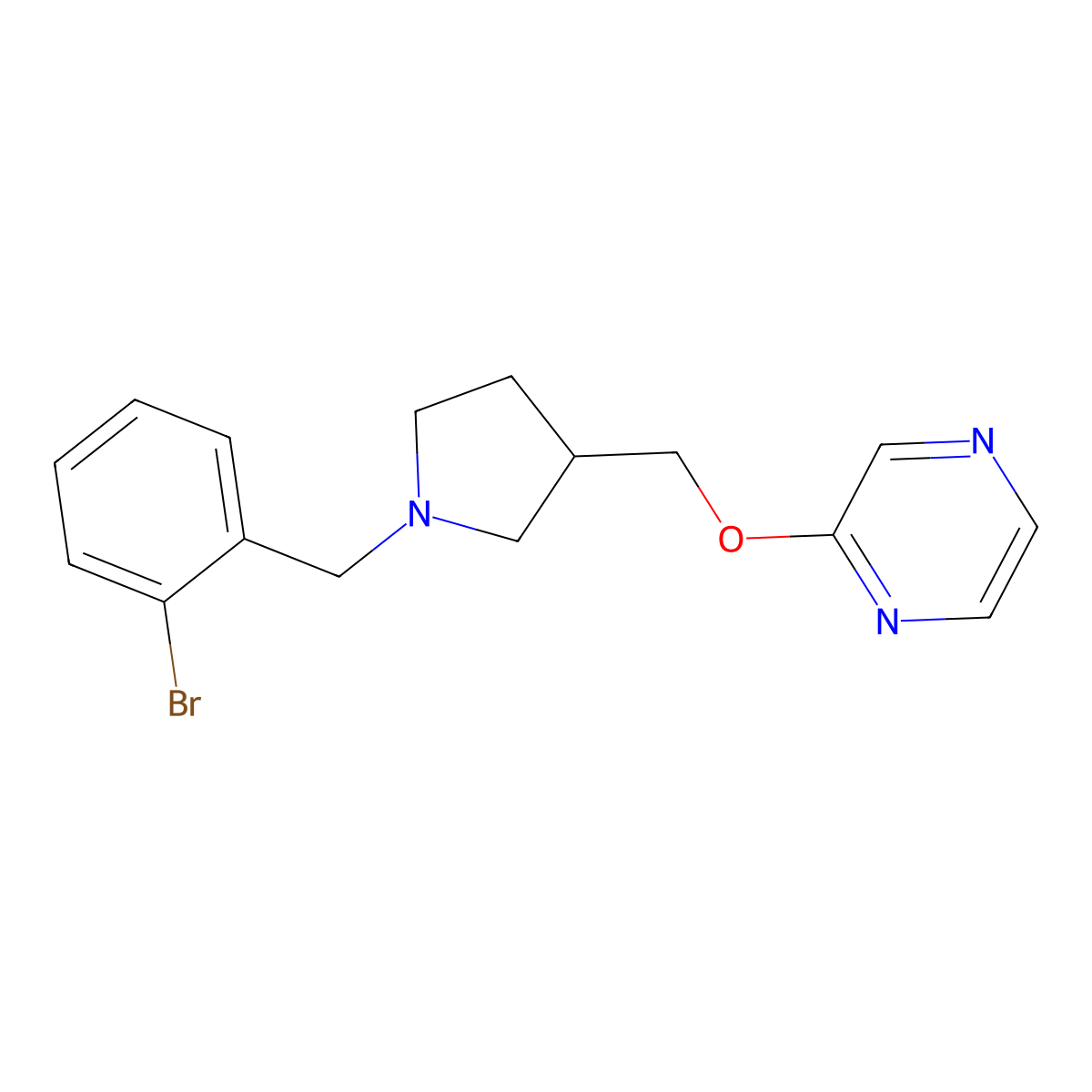 2-({1-[(2-Bromophenyl)methyl]pyrrolidin-3-yl}methoxy)pyrazine molecular structure, CAS 2877682-07-8