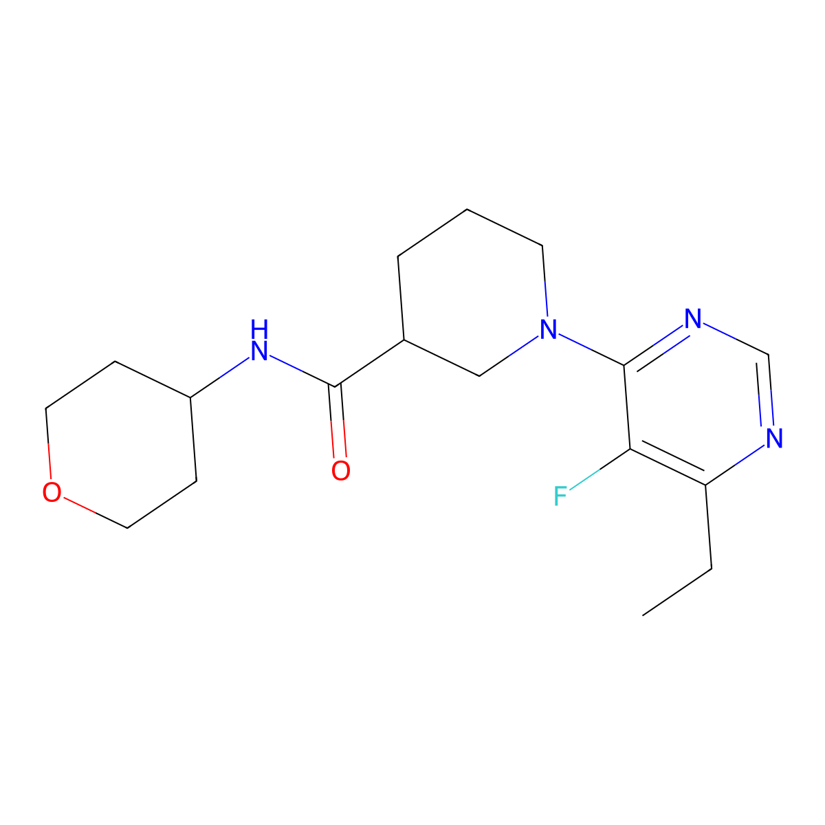 1-(6-ethyl-5-fluoropyrimidin-4-yl)-N-(oxan-4-yl)piperidine-3-carboxamide molecular structure, CAS 2877682-11-4