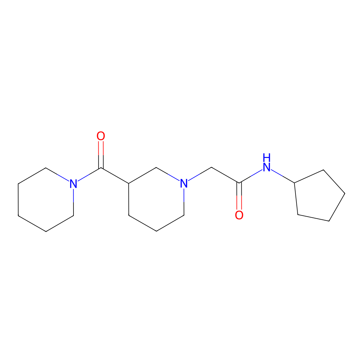 N-cyclopentyl-2-[3-(piperidine-1-carbonyl)piperidin-1-yl]acetamide molecular structure, CAS 2877682-14-7