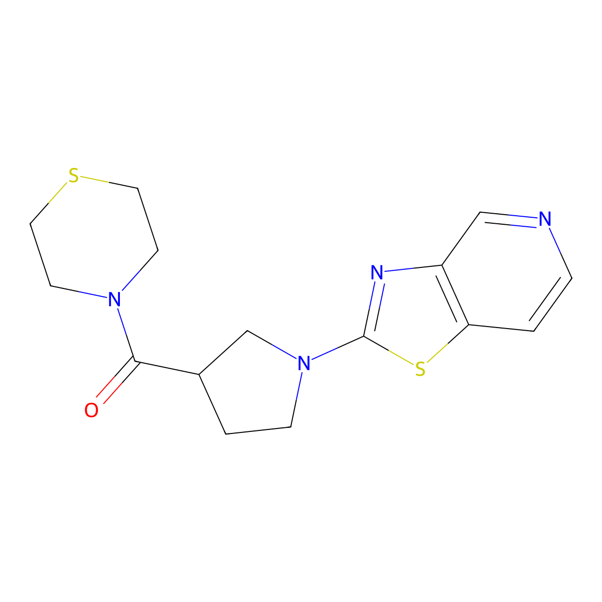 4-(1-{[1,3]Thiazolo[4,5-c]pyridin-2-yl}pyrrolidine-3-carbonyl)thiomorpholine molecular structure, CAS 2877682-22-7