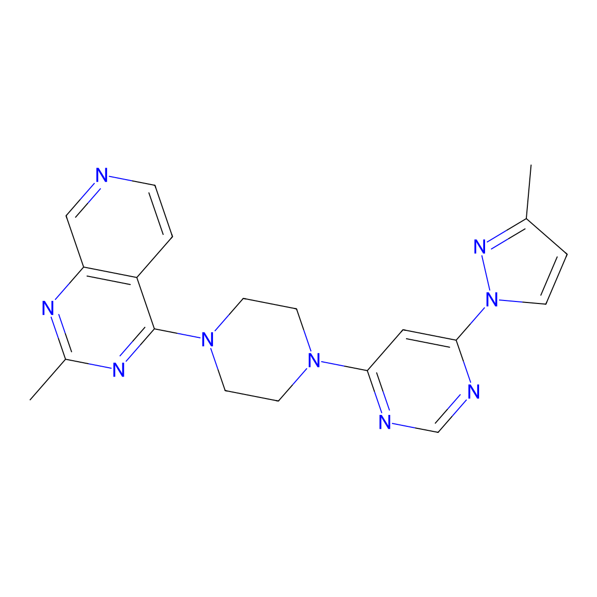 4-(3-methyl-1H-pyrazol-1-yl)-6-(4-{2-methylpyrido[3,4-d]pyrimidin-4-yl}piperazin-1-yl)pyrimidine molecular structure, CAS 2877682-23-8