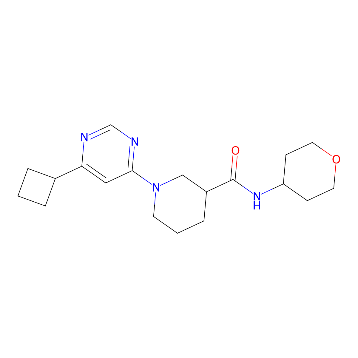 1-(6-cyclobutylpyrimidin-4-yl)-N-(oxan-4-yl)piperidine-3-carboxamide molecular structure, CAS 2877682-24-9