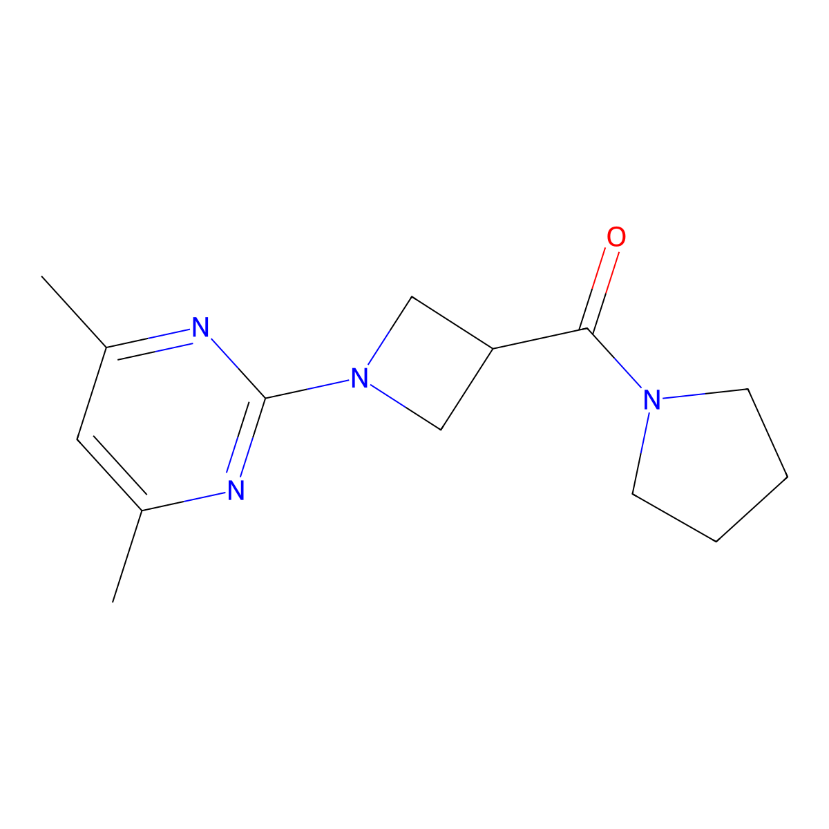 4,6-Dimethyl-2-[3-(pyrrolidine-1-carbonyl)azetidin-1-yl]pyrimidine molecular structure, CAS 2877682-25-0
