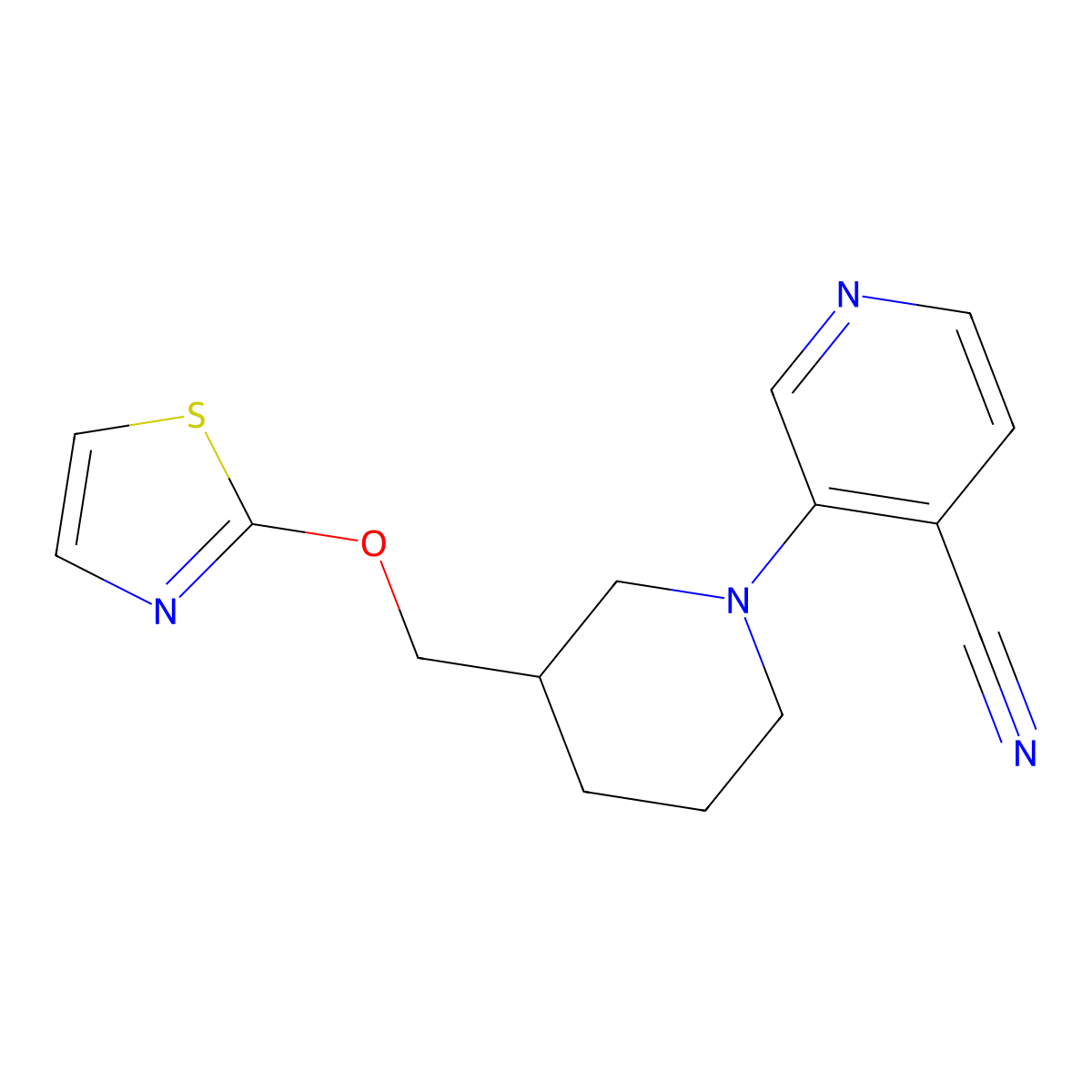 3-{3-[(1,3-Thiazol-2-yloxy)methyl]piperidin-1-yl}pyridine-4-carbonitrile molecular structure, CAS 2877682-26-1
