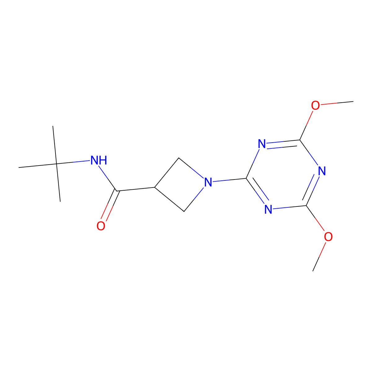 N-tert-butyl-1-(4,6-dimethoxy-1,3,5-triazin-2-yl)azetidine-3-carboxamide molecular structure, CAS 2877682-28-3
