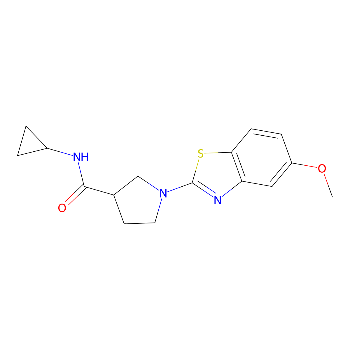 N-cyclopropyl-1-(5-methoxy-1,3-benzothiazol-2-yl)pyrrolidine-3-carboxamide molecular structure, CAS 2877682-29-4
