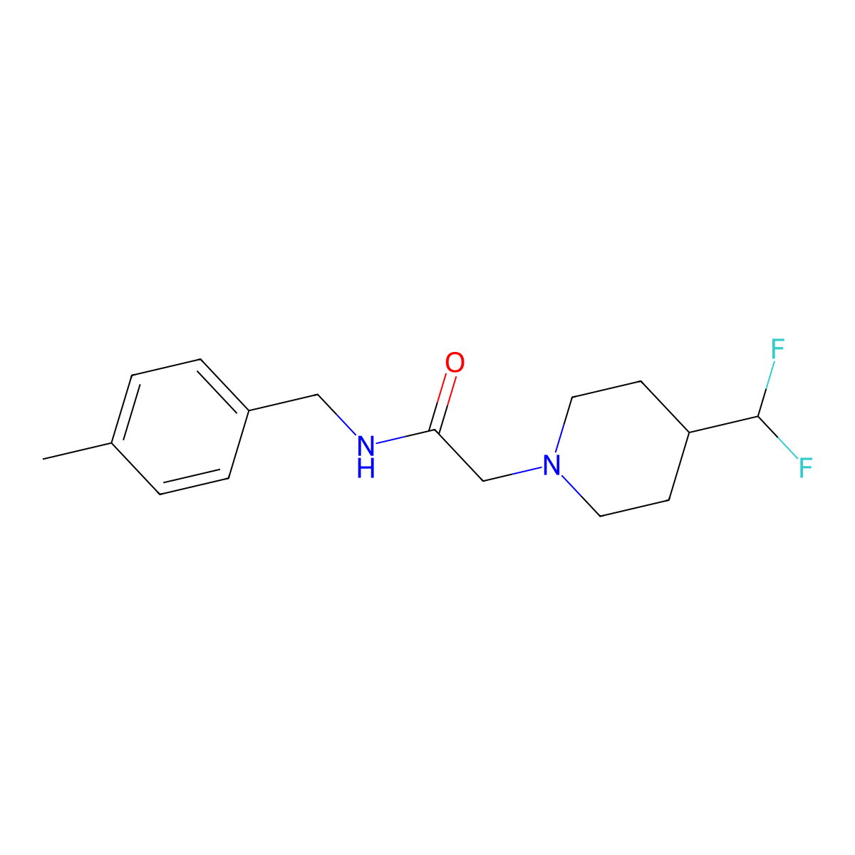 2-[4-(difluoromethyl)piperidin-1-yl]-N-[(4-methylphenyl)methyl]acetamide molecular structure, CAS 2877682-30-7