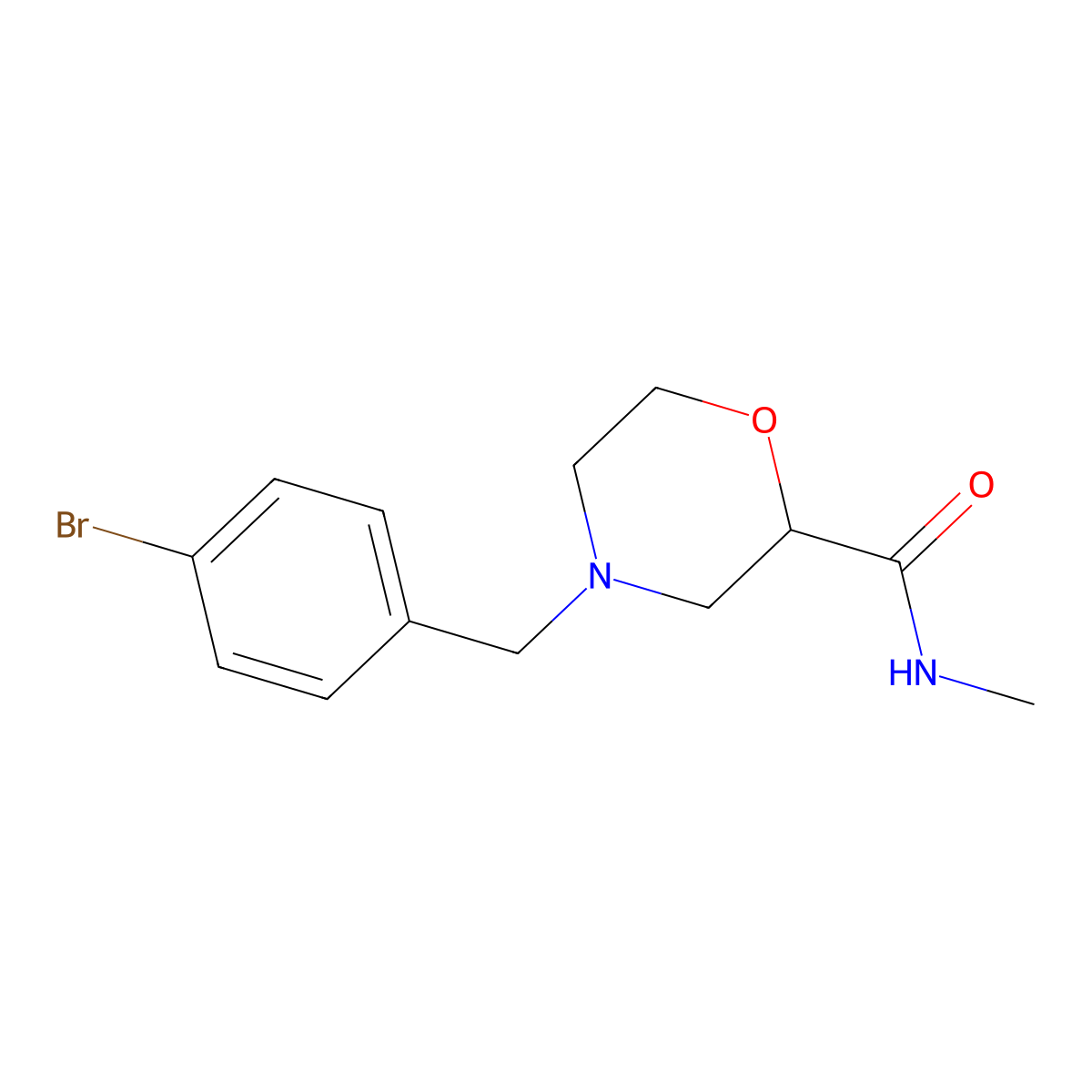 4-[(4-bromophenyl)methyl]-N-methylmorpholine-2-carboxamide molecular structure, CAS 2877685-04-4
