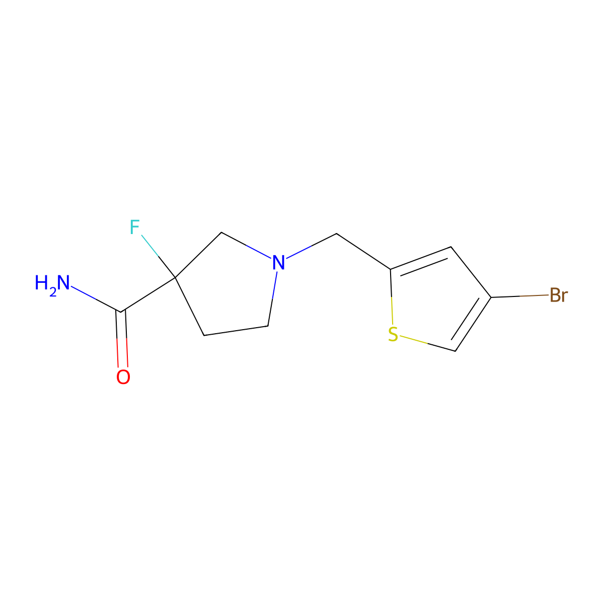 1-[(4-Bromothiophen-2-yl)methyl]-3-fluoropyrrolidine-3-carboxamide molecular structure, CAS 2877685-10-2