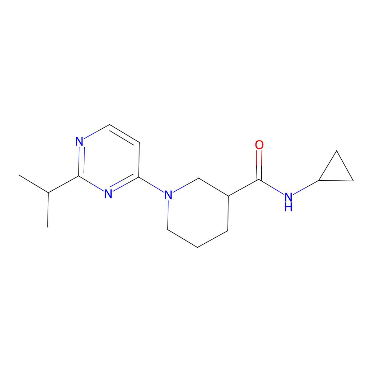 N-cyclopropyl-1-[2-(propan-2-yl)pyrimidin-4-yl]piperidine-3-carboxamide molecular structure, CAS 2877685-11-3