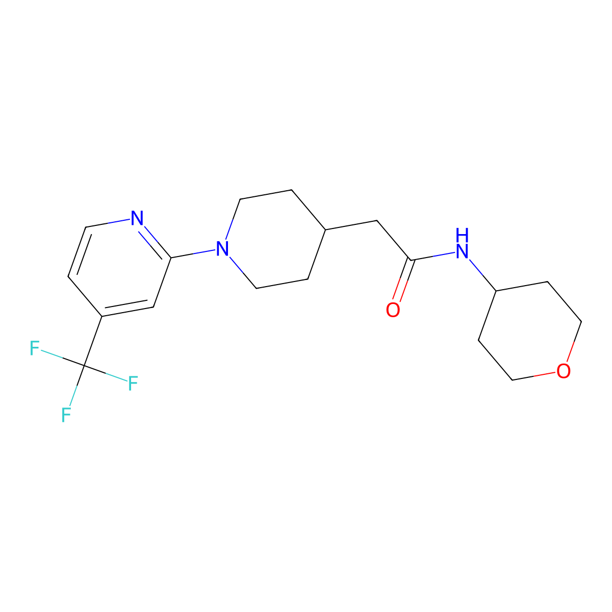 N-(oxan-4-yl)-2-{1-[4-(trifluoromethyl)pyridin-2-yl]piperidin-4-yl}acetamide molecular structure, CAS 2877685-14-6