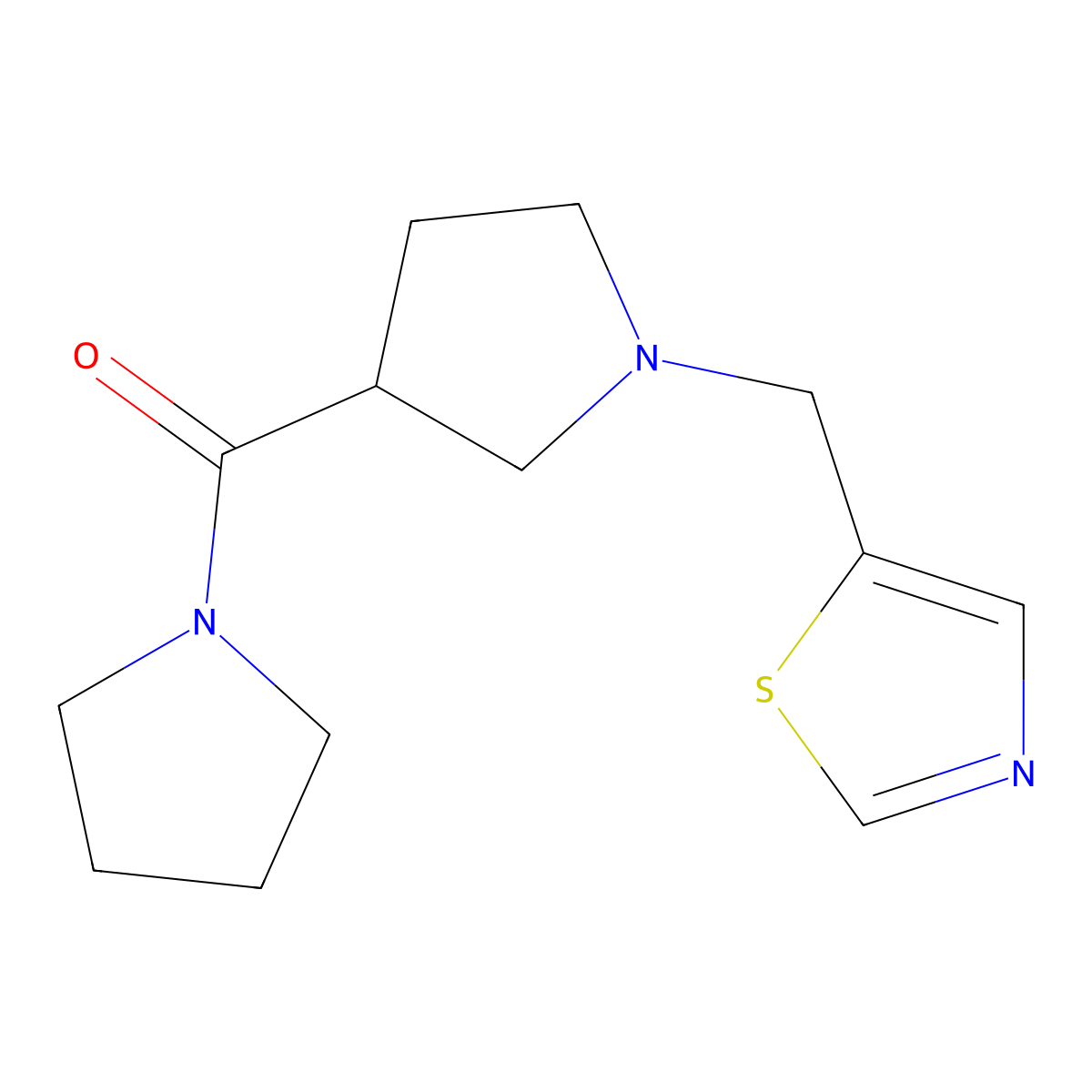 5-{[3-(Pyrrolidine-1-carbonyl)pyrrolidin-1-yl]methyl}-1,3-thiazole molecular structure, CAS 2877685-17-9
