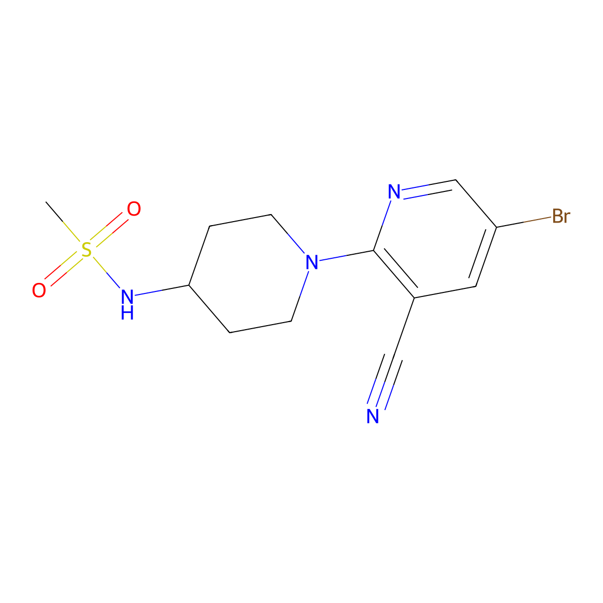 N-[1-(5-bromo-3-cyanopyridin-2-yl)piperidin-4-yl]methanesulfonamide molecular structure, CAS 2877685-18-0