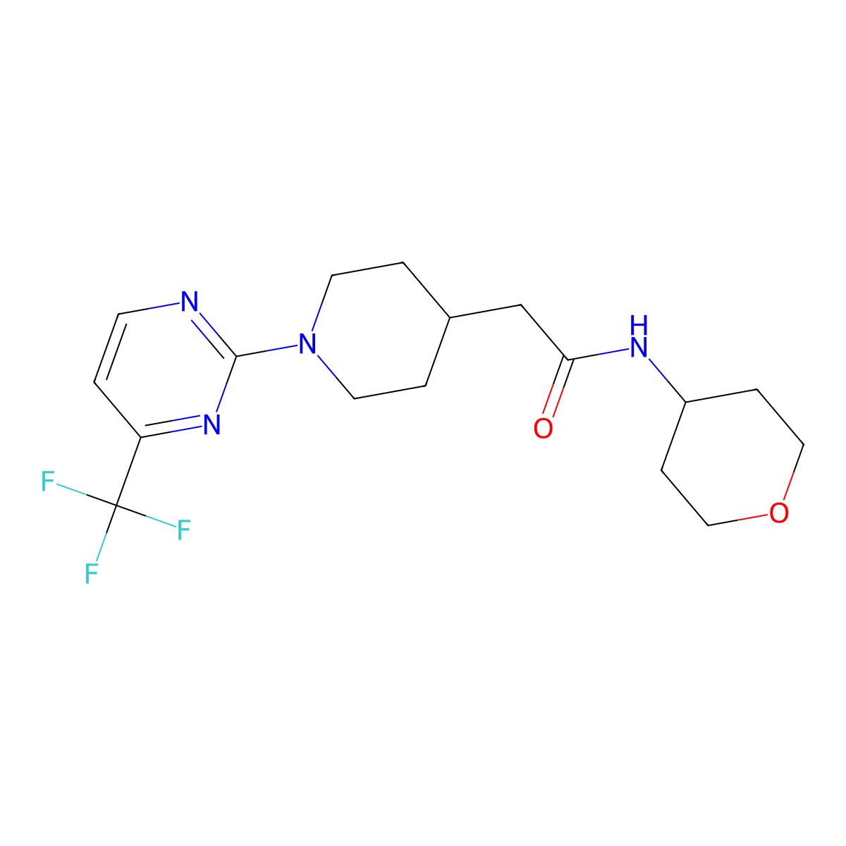 N-(oxan-4-yl)-2-{1-[4-(trifluoromethyl)pyrimidin-2-yl]piperidin-4-yl}acetamide molecular structure, CAS 2877685-24-8