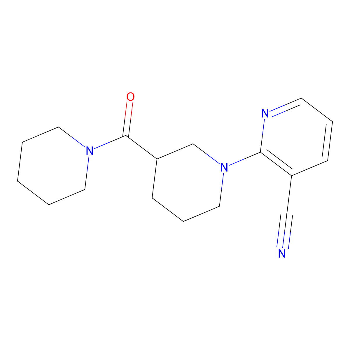2-[3-(Piperidine-1-carbonyl)piperidin-1-yl]pyridine-3-carbonitrile molecular structure, CAS 2877685-26-0