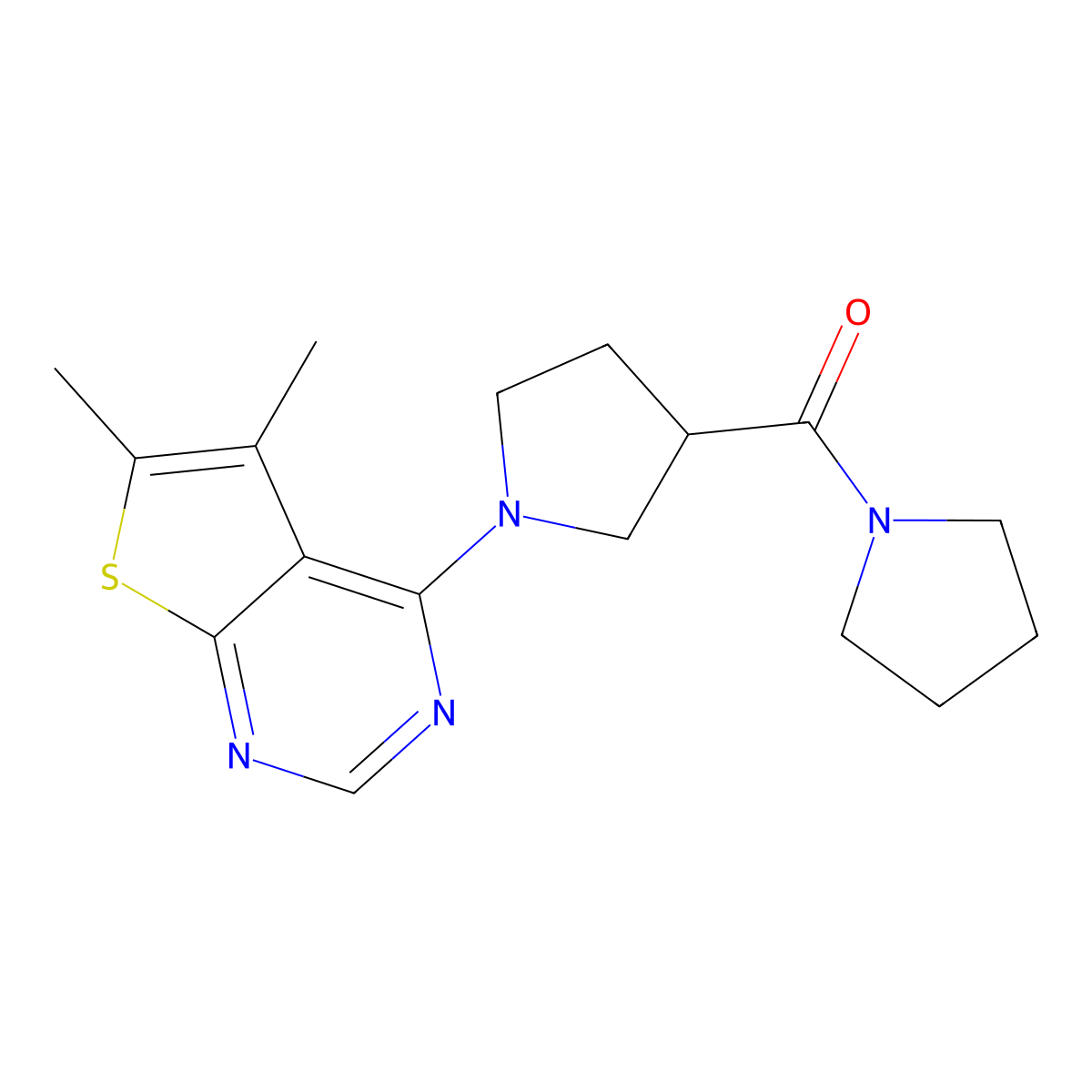 1-{5,6-Dimethylthieno[2,3-d]pyrimidin-4-yl}-3-(pyrrolidine-1-carbonyl)pyrrolidine molecular structure, CAS 2877685-27-1