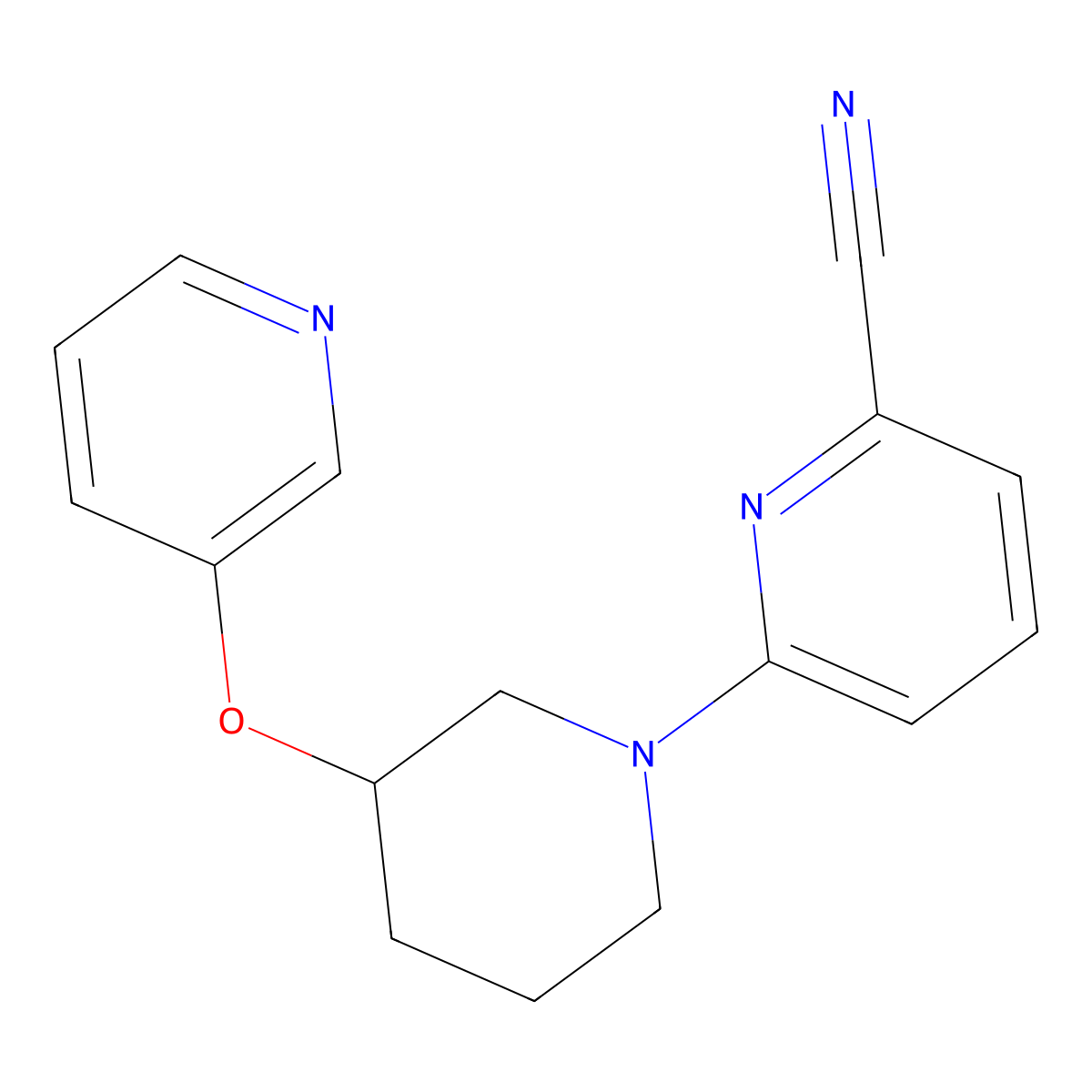 6-[3-(Pyridin-3-yloxy)piperidin-1-yl]pyridine-2-carbonitrile molecular structure, CAS 2877685-28-2