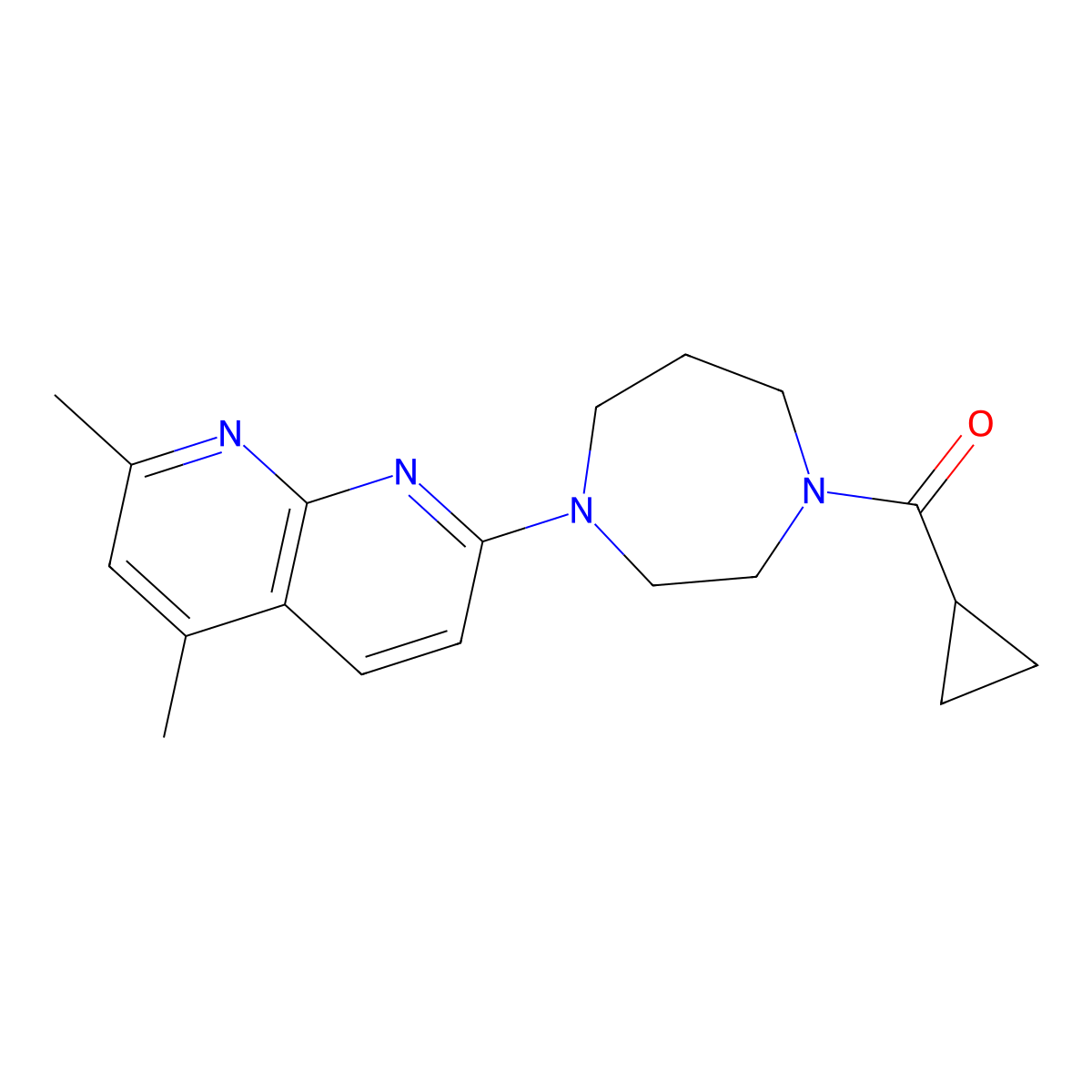 7-(4-Cyclopropanecarbonyl-1,4-diazepan-1-yl)-2,4-dimethyl-1,8-naphthyridine molecular structure, CAS 2877685-29-3
