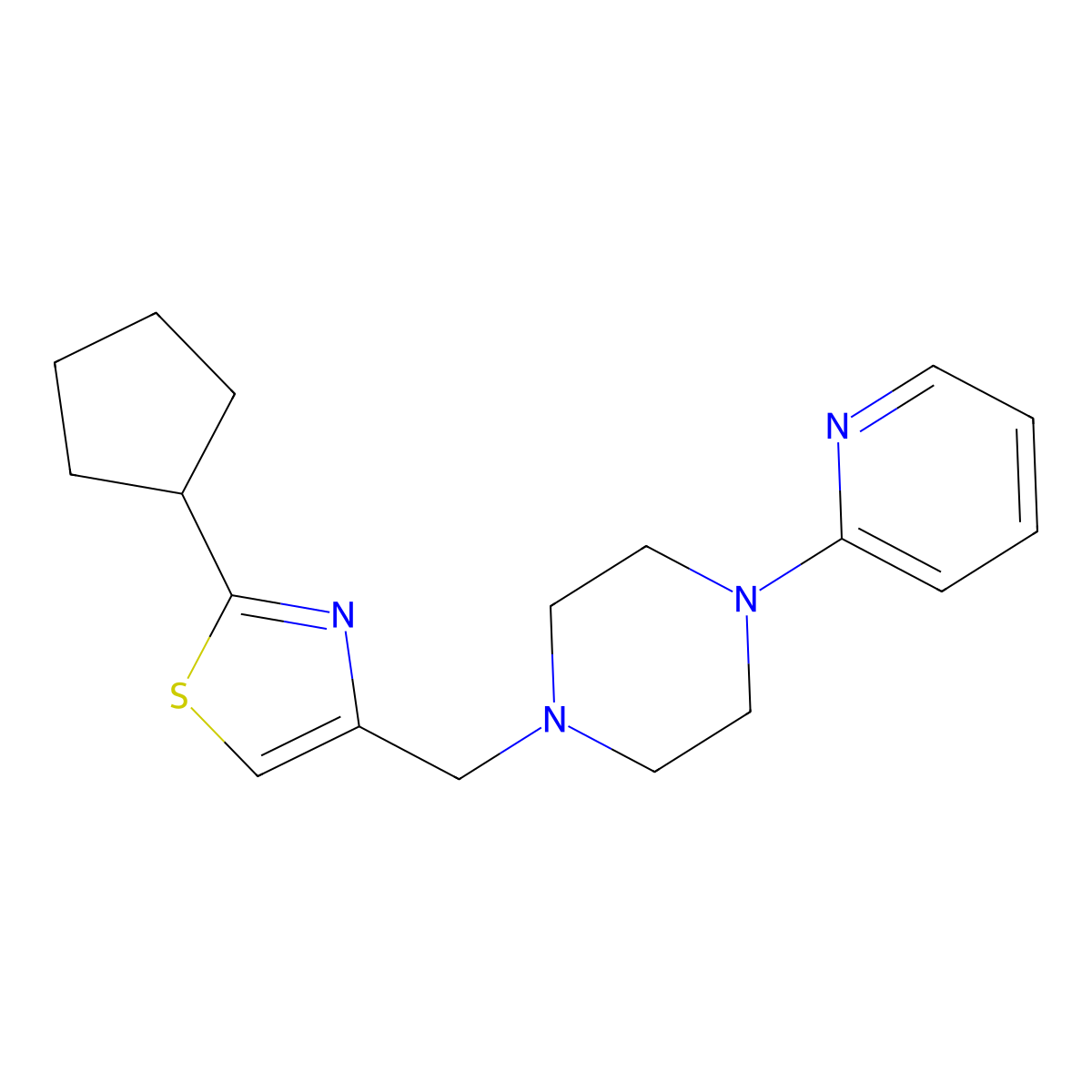 1-[(2-Cyclopentyl-1,3-thiazol-4-yl)methyl]-4-(pyridin-2-yl)piperazine molecular structure, CAS 2877685-37-3