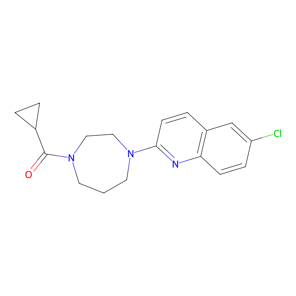 6-Chloro-2-(4-cyclopropanecarbonyl-1,4-diazepan-1-yl)quinoline molecular structure, CAS 2877685-39-5