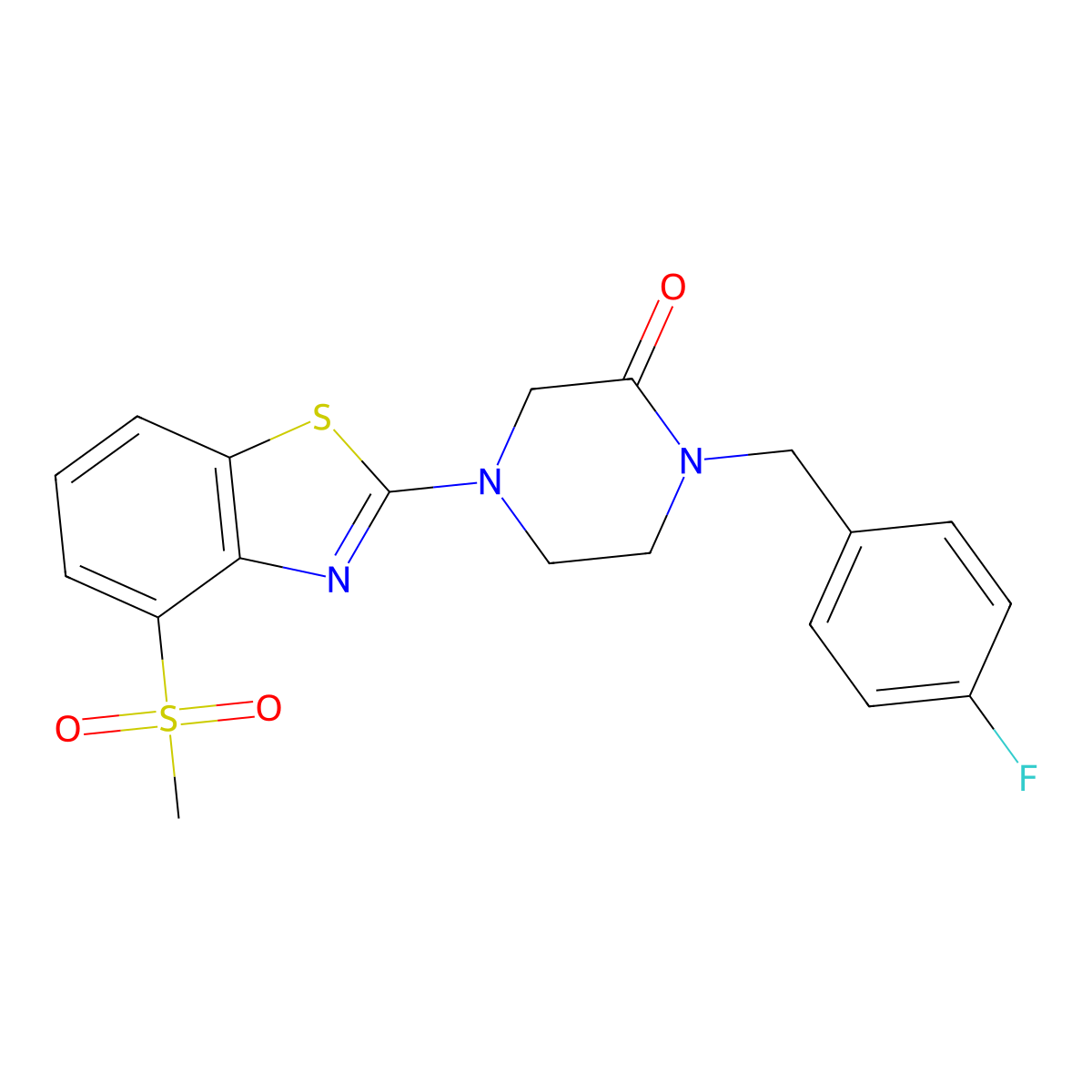 1-[(4-Fluorophenyl)methyl]-4-(4-methanesulfonyl-1,3-benzothiazol-2-yl)piperazin-2-one molecular structure, CAS 2877685-45-3