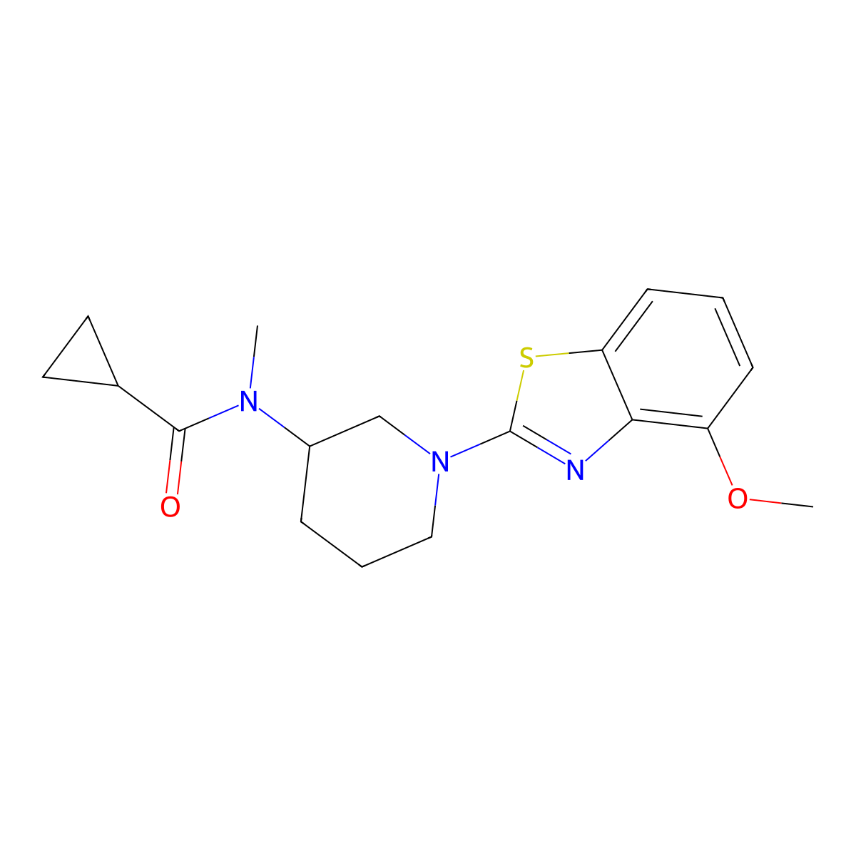 N-[1-(4-methoxy-1,3-benzothiazol-2-yl)piperidin-3-yl]-N-methylcyclopropanecarboxamide molecular structure, CAS 2877685-46-4